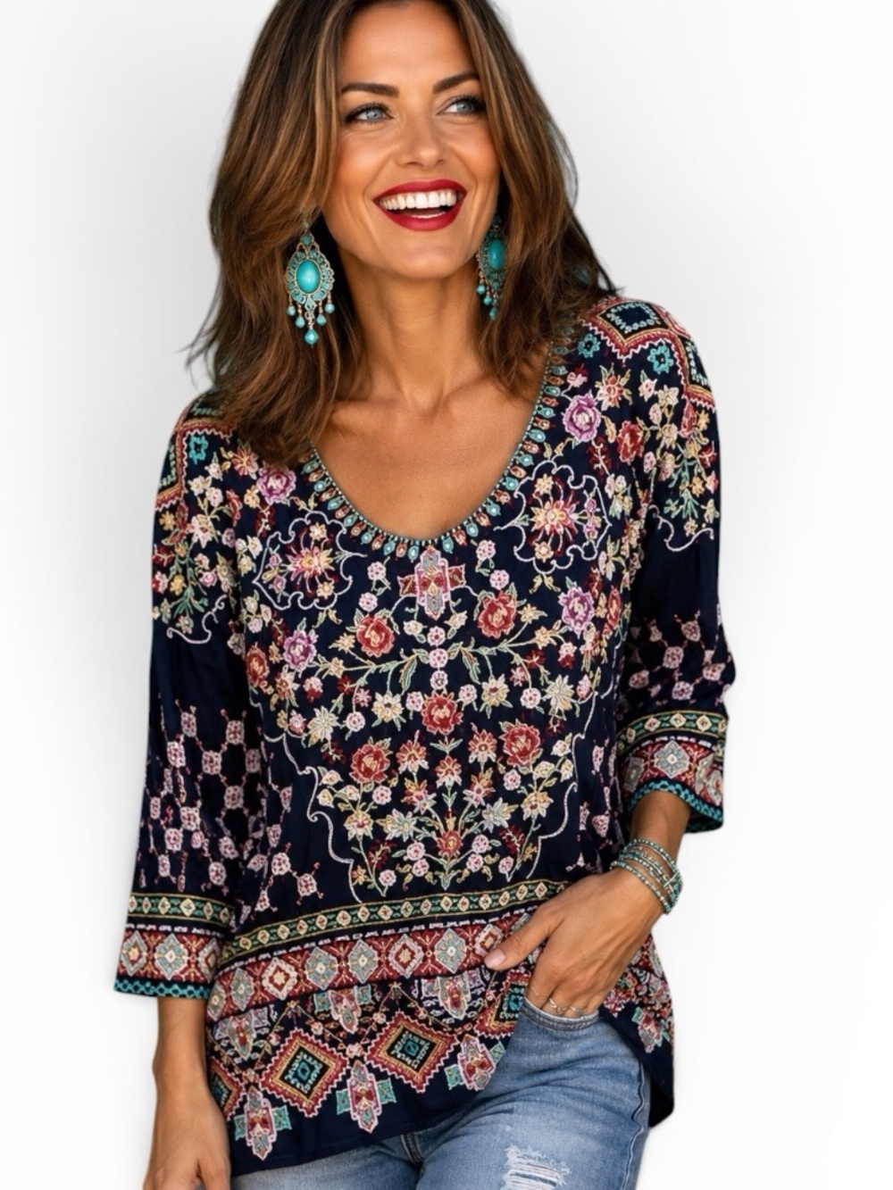 Johnny Was extremely heavily embroidered Sandra blouse NWT